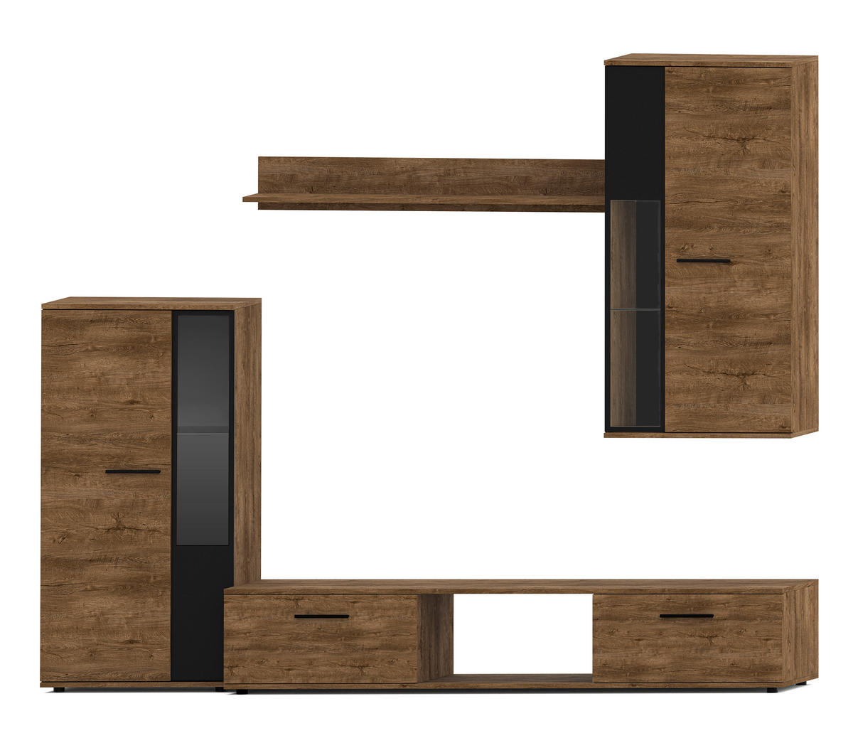 WOHNWAND Formilo Lefkas Eiche 294/180/40 cm Hochwertige TV Wohnwand - Braun, Holzwerkstoff/Kunststoff (294/180/40cm) - AX Living