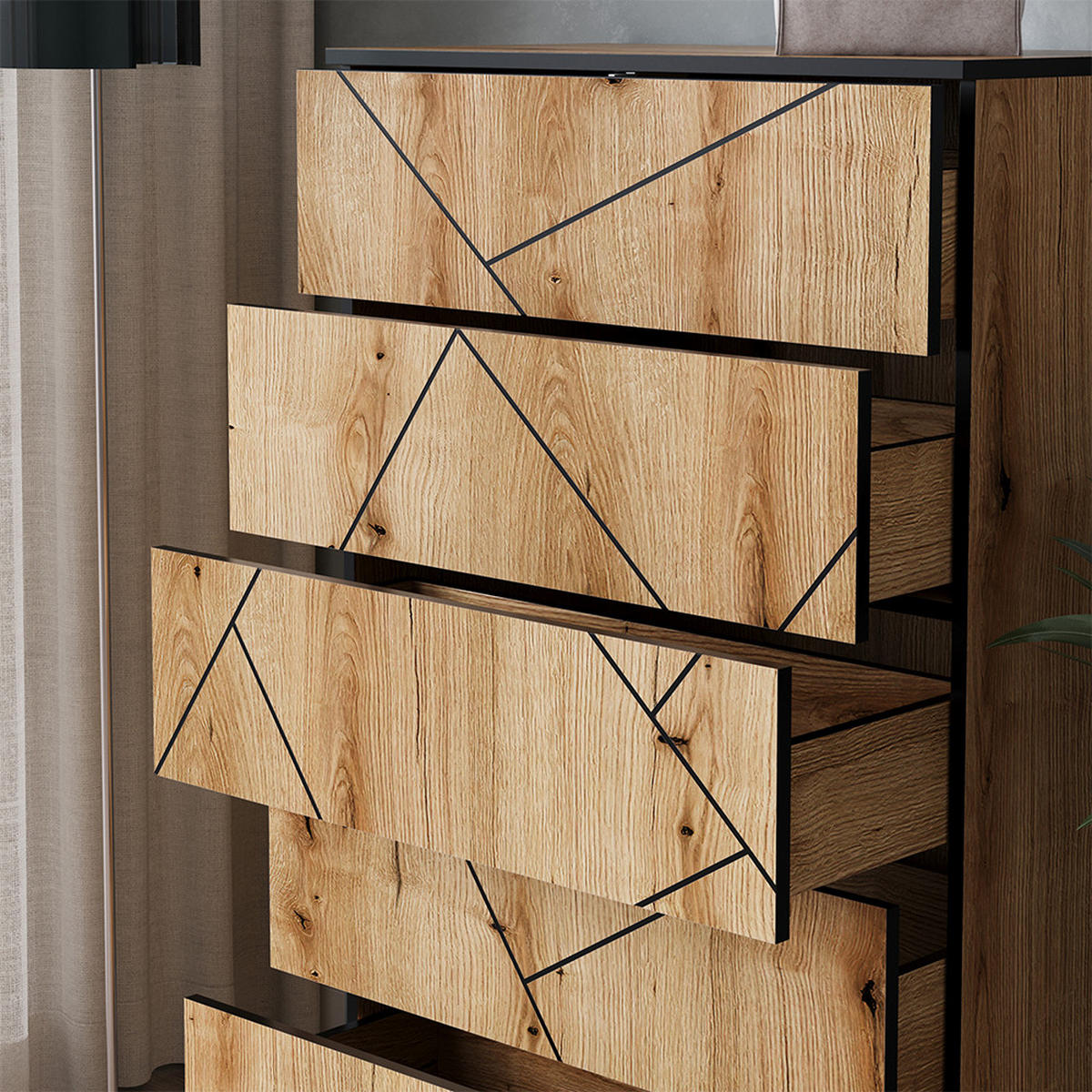 KOMMODE Hatto Eiche 78 x 120 cm mit 5 Schubladen - Eichefarben, Holzwerkstoff (78/120/39.7cm) - Vicco