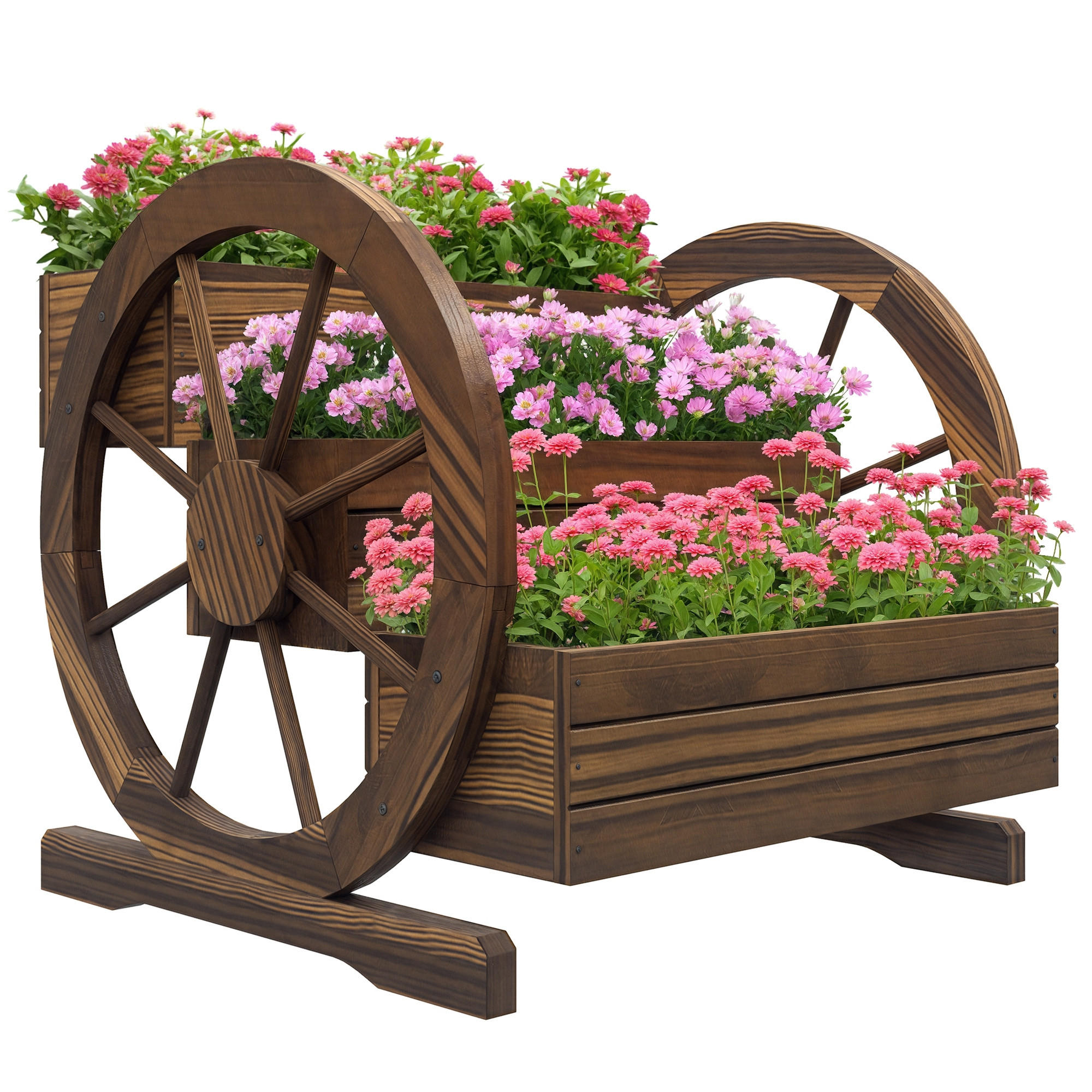 HOCHBEET 3-Stufig DE-12261 mit 2 Wagenrädern, 62/61/57 cm Braun - Braun, Holz (62/57/61cm) - ComfortXL