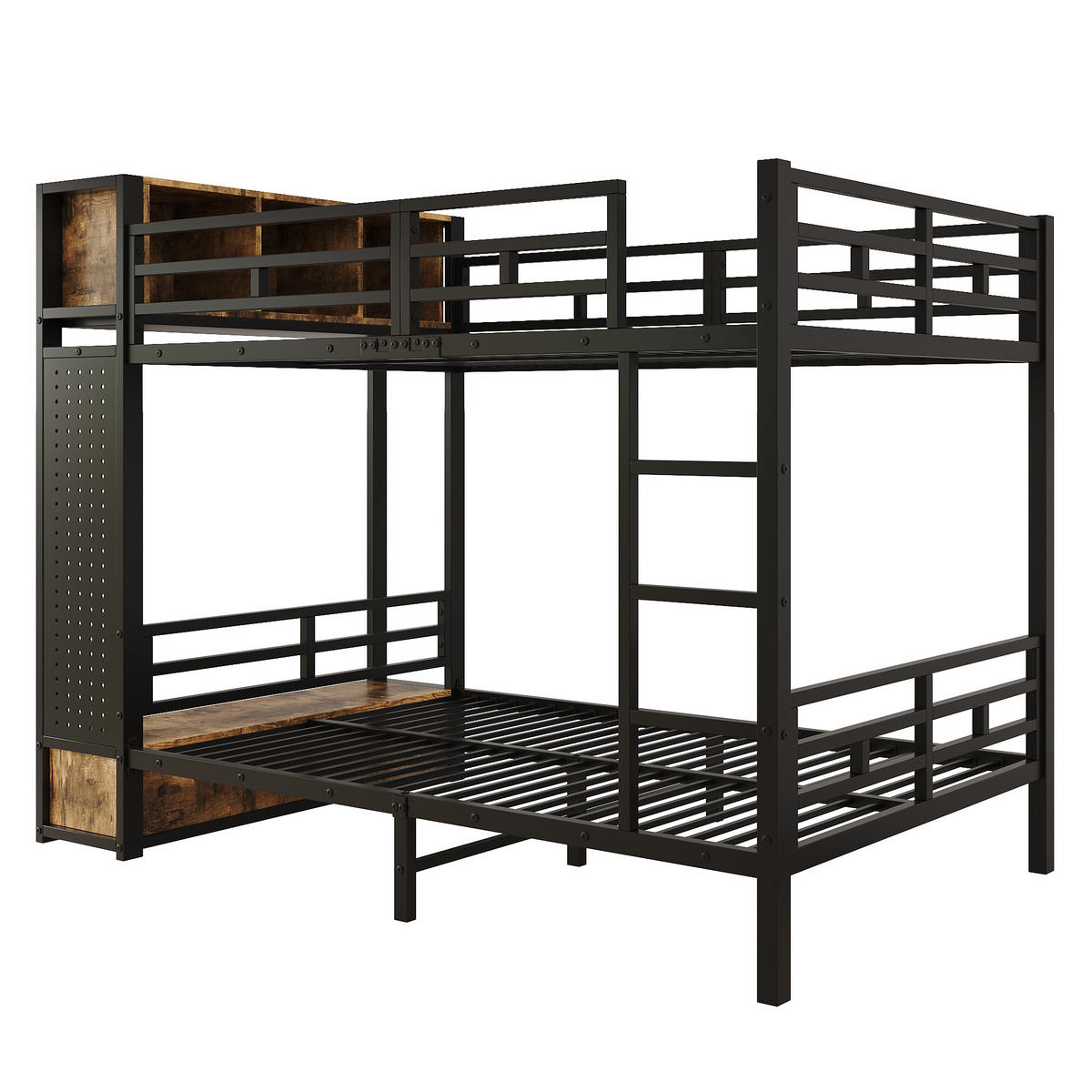 ETAGENBETT 120/200 cm mit Stauraum und Kleiderstange, DE-41755, in Schwarz - Schwarz, Metall (120/200cm) - ComfortXL