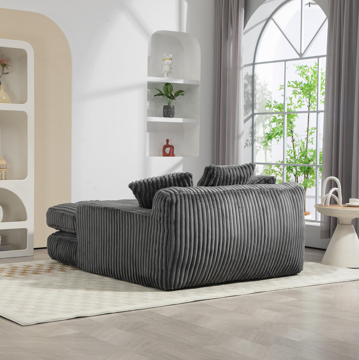 CHAISELONGUE aus Cord 125 x 155 cm dunkelgrau mit 3 Kissen - Dunkelgrau, Kunststoff (155/63/125cm) - Meubliv