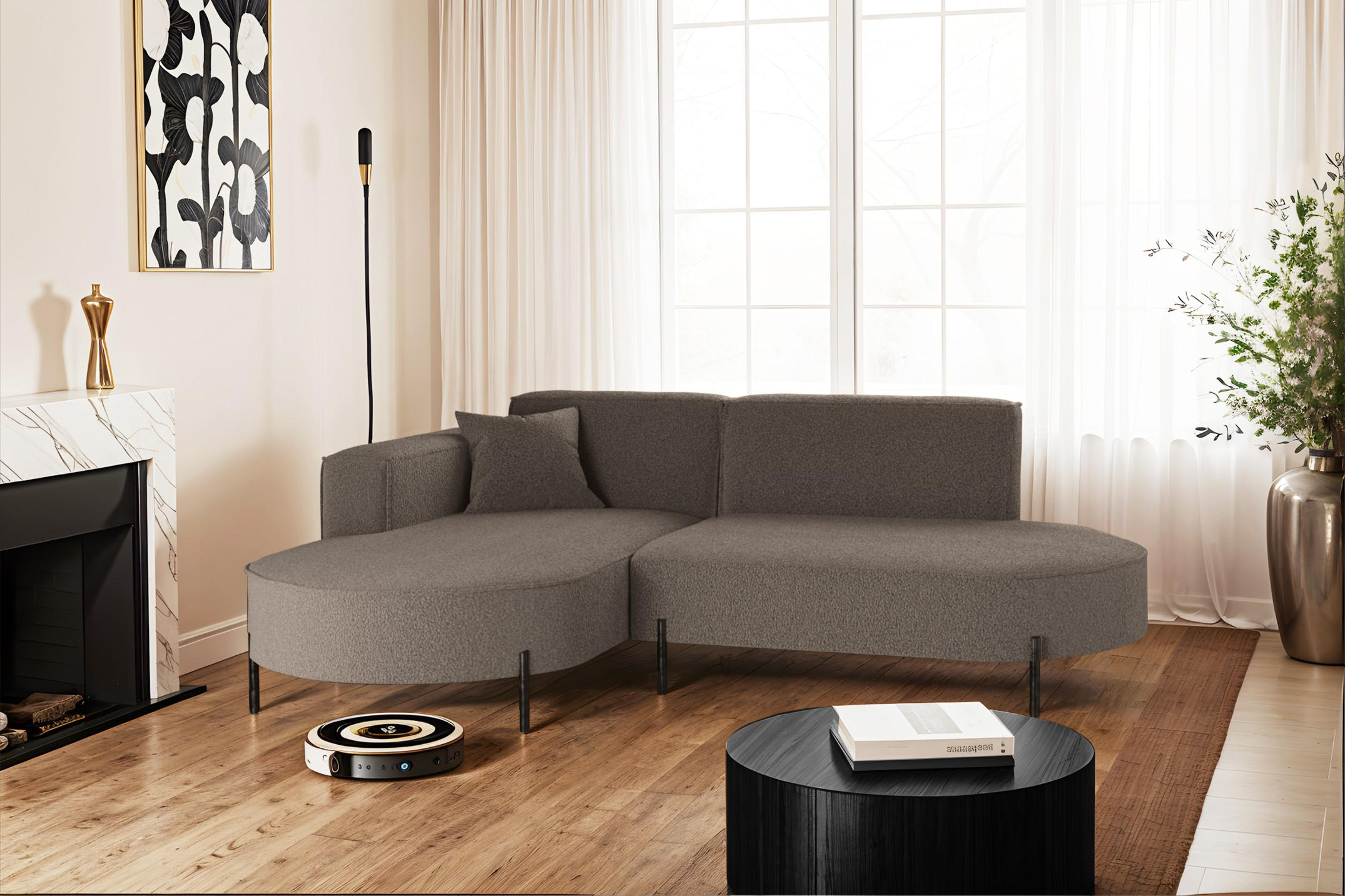 ECKSOFA L-Form Designer Modena Rein Stoff Quelle Braun Links - Braun, Holz/Textil (165/236cm) - Kaiser Möbel