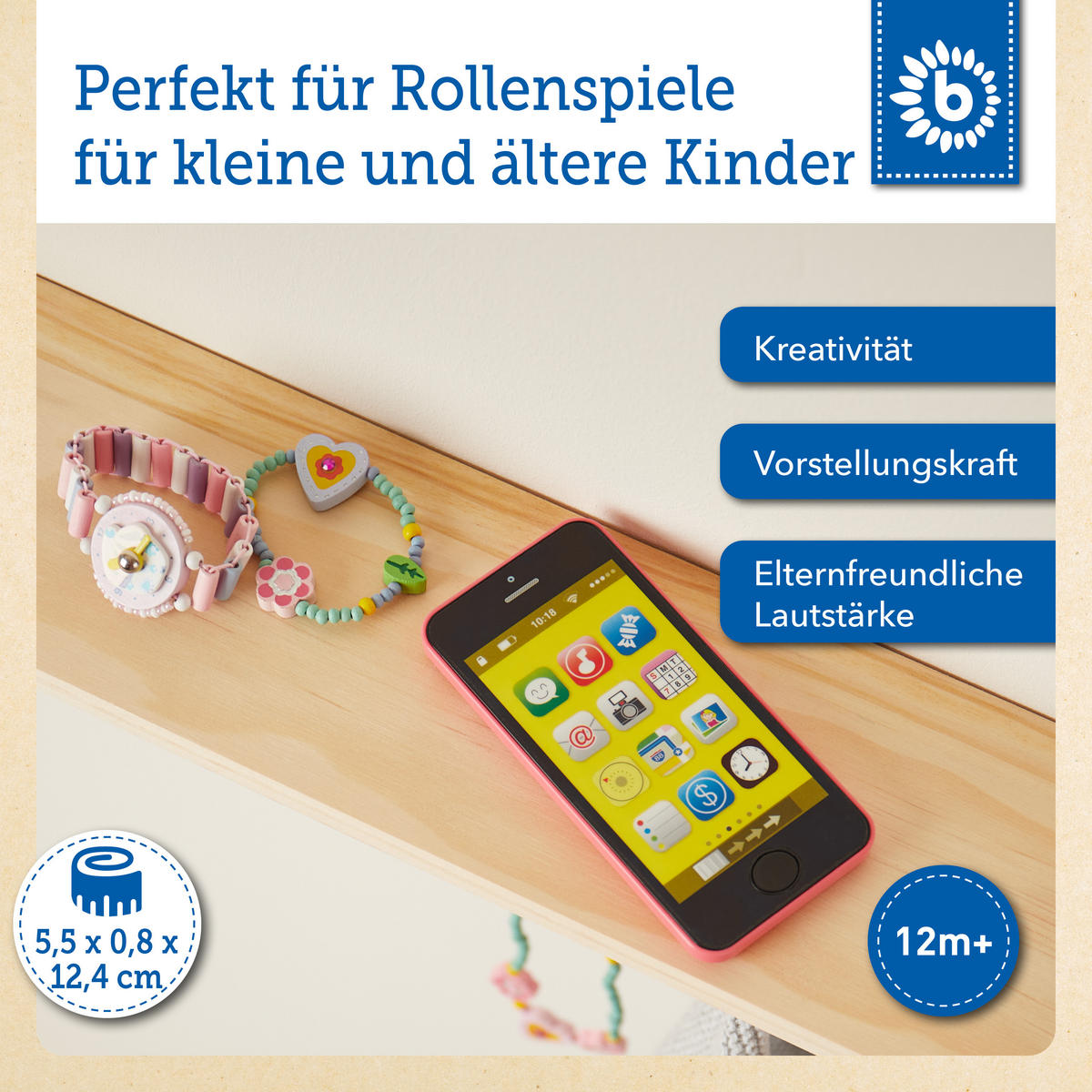 LERNSPASS Kinder Smartphone - Pink, Kunststoff (0.8/5.5cm) - Bieco Spielwaren