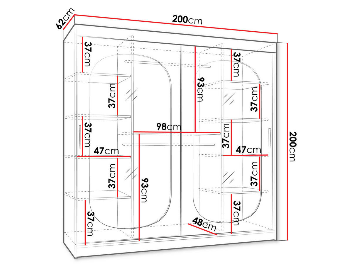 SCHWEBETÜRENSCHRANK Bahrajn 200 mit LED Beleuchtung - Kaschmir/Silberfarben, Holzwerkstoff/Kunststoff (200/200/62cm) - MIRJAN24