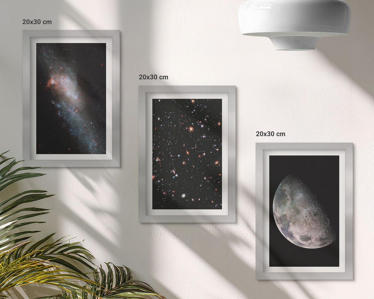 WANDBILDER 3er Set - 20x30 cm Silberner Rahmen - Weltraum Galaxien Sterne Mond - Silberfarben, Kunststoff (20/30cm) - ArtPrintCave