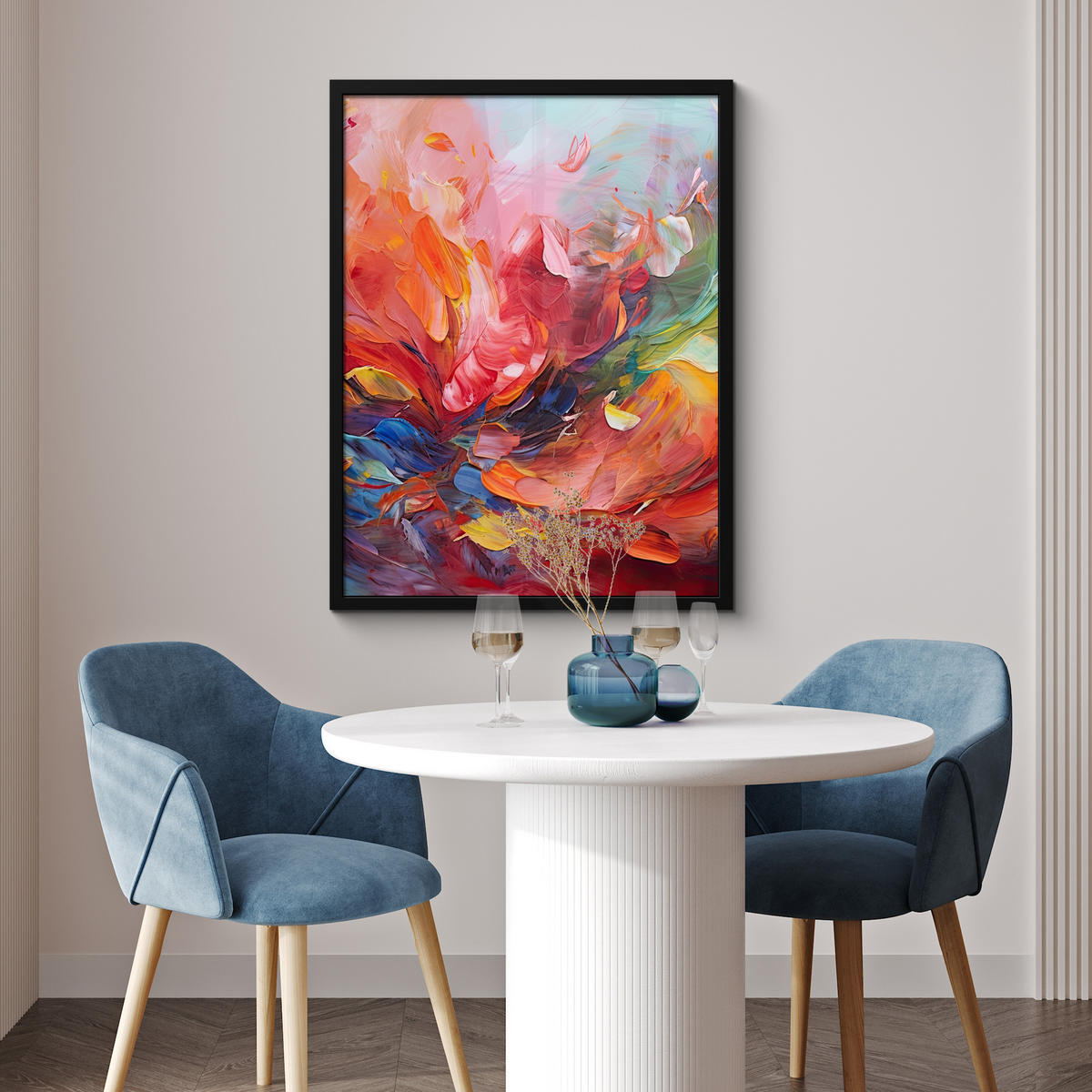 GERAHMTES BILD Ölgemälde - Kunst - Abstrakt - Farbenfroh 60x80 cm - Altrosa, Papier (60/80cm) - MuchoWow