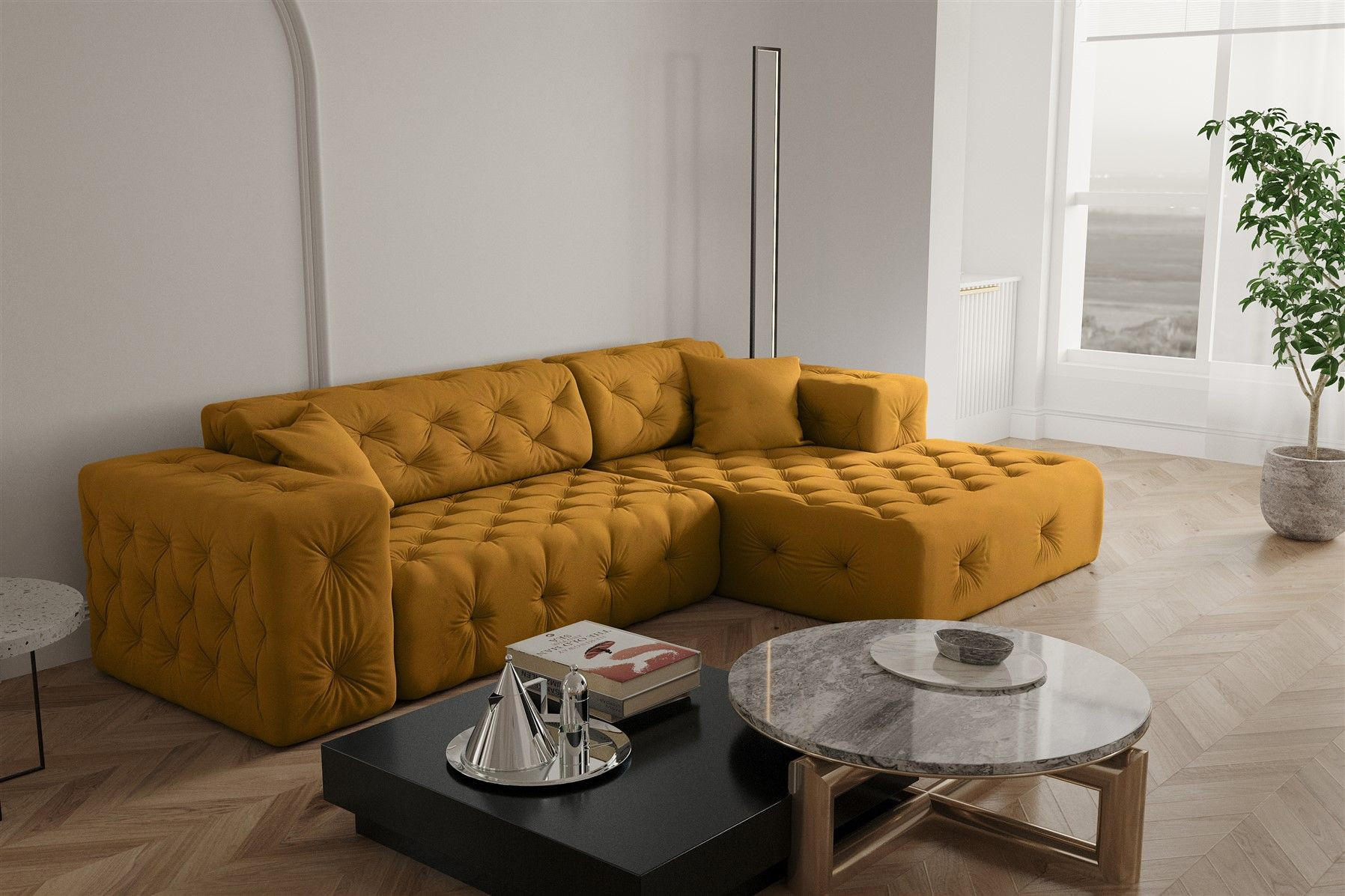 ECKSOFA Chantal - Dunkelgelb, Holzwerkstoff/Textil (266/171cm) - Fun Möbel