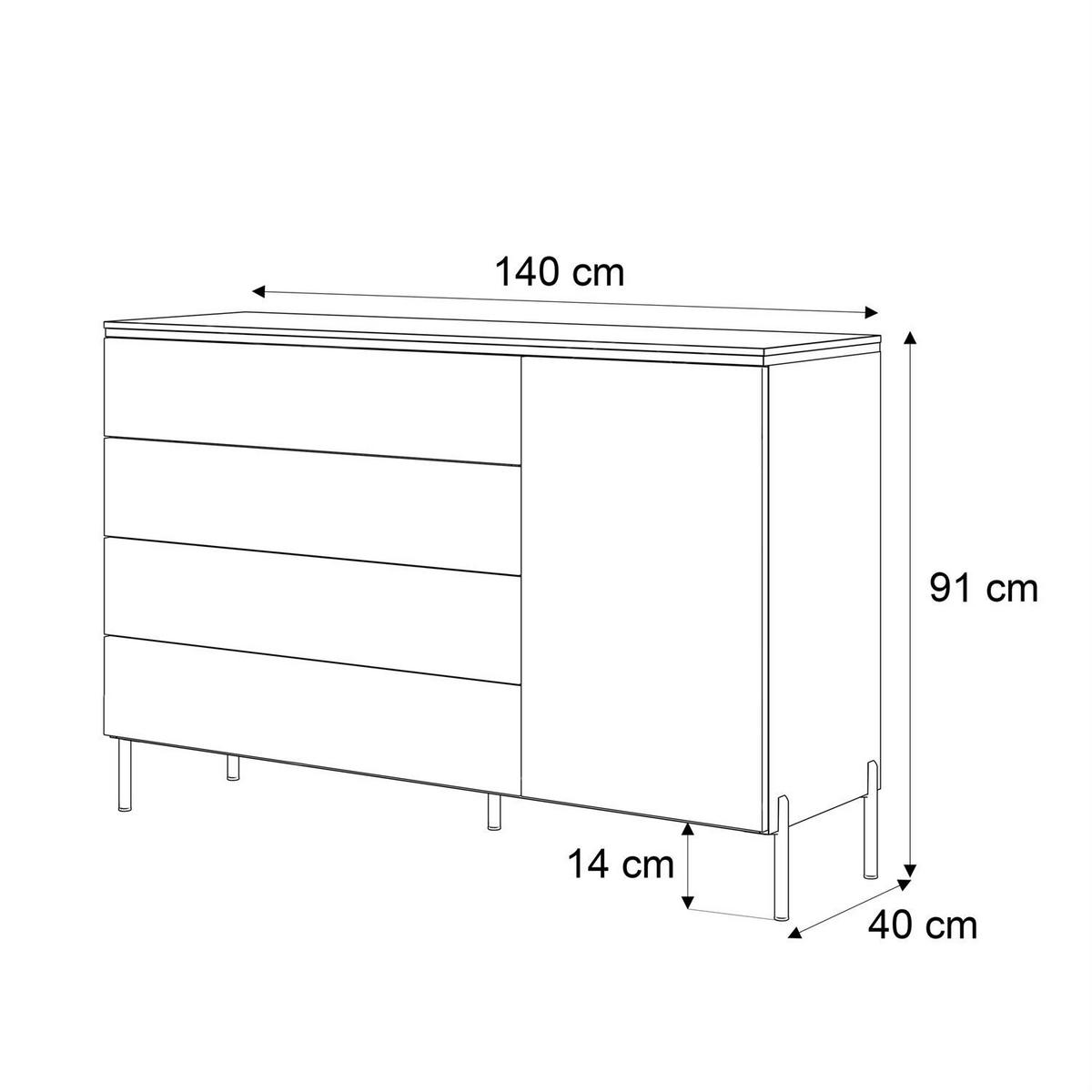 KOMMODE AURORA 4S1D Kaschmir mit gerade Goldchrom Fuße - Kaschmir/Goldfarben, Holzwerkstoff/Metall (140/91/40cm) - Lookway