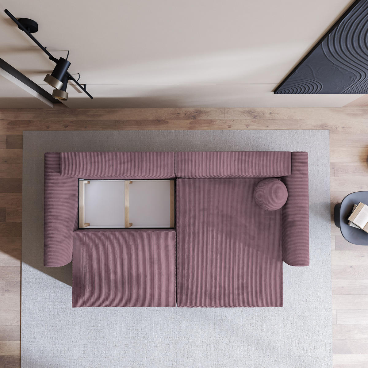 ECKSOFA FIANO P Lila Kordstoff mit Schlaffunktion - Lila, Holz (245/148cm) - MASSENO