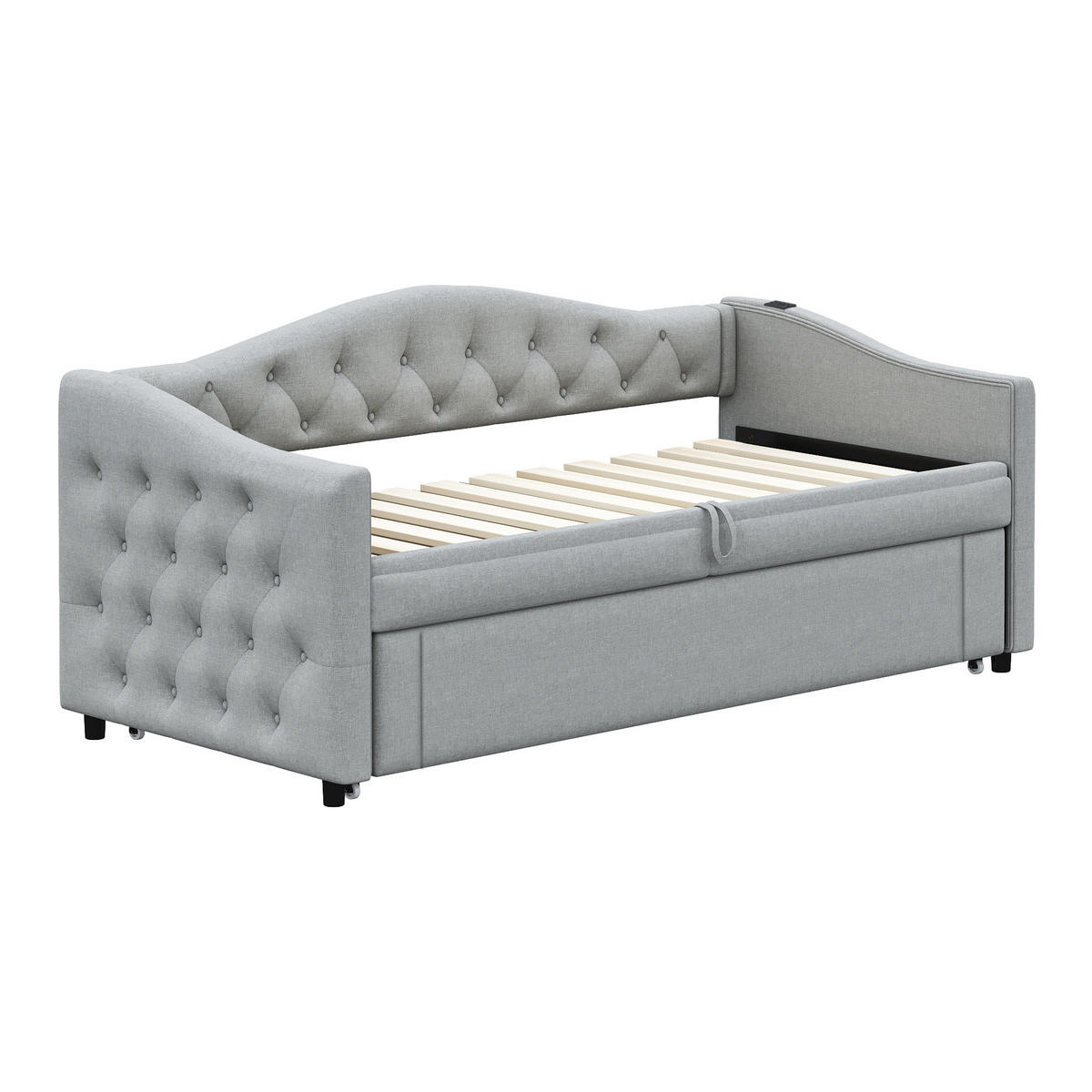 AUSZIEHBETT 90/180/200 cm DE-01934, in Grau, mit USB-Anschluss - Grau, Metall (90/200cm) - ComfortXL