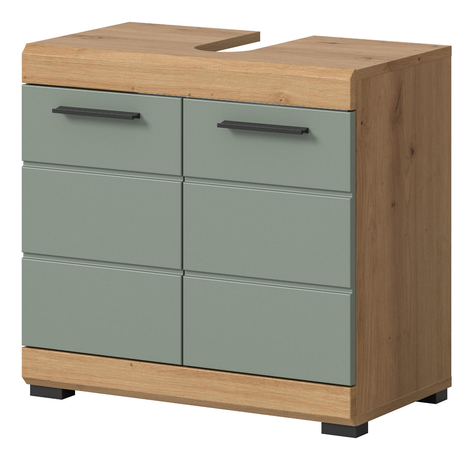 WASCHBECKENUNTERSCHRANK Salbei grün, Eiche Artisan 60 cm mit Rillenoptik - Salbeigrün/Schwarz, Holzwerkstoff/Kunststoff (60/56/34cm) - Inn.Furn