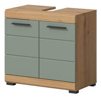 WASCHBECKENUNTERSCHRANK Salbei grün, Eiche Artisan 60 cm mit Rillenoptik - Salbeigrün/Schwarz, Holzwerkstoff/Kunststoff (60/56/34cm) - Inn.Furn