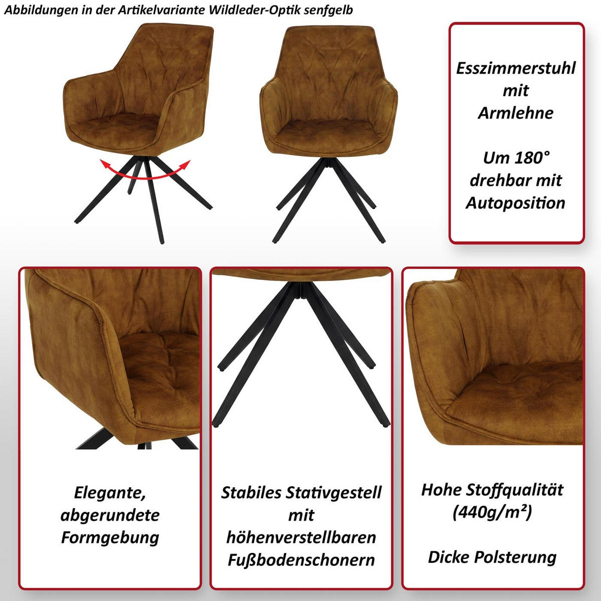 ESSZIMMERSTUHL Gelb 6er-Set - Gelb, Textil (56/86/60cm) - MCW