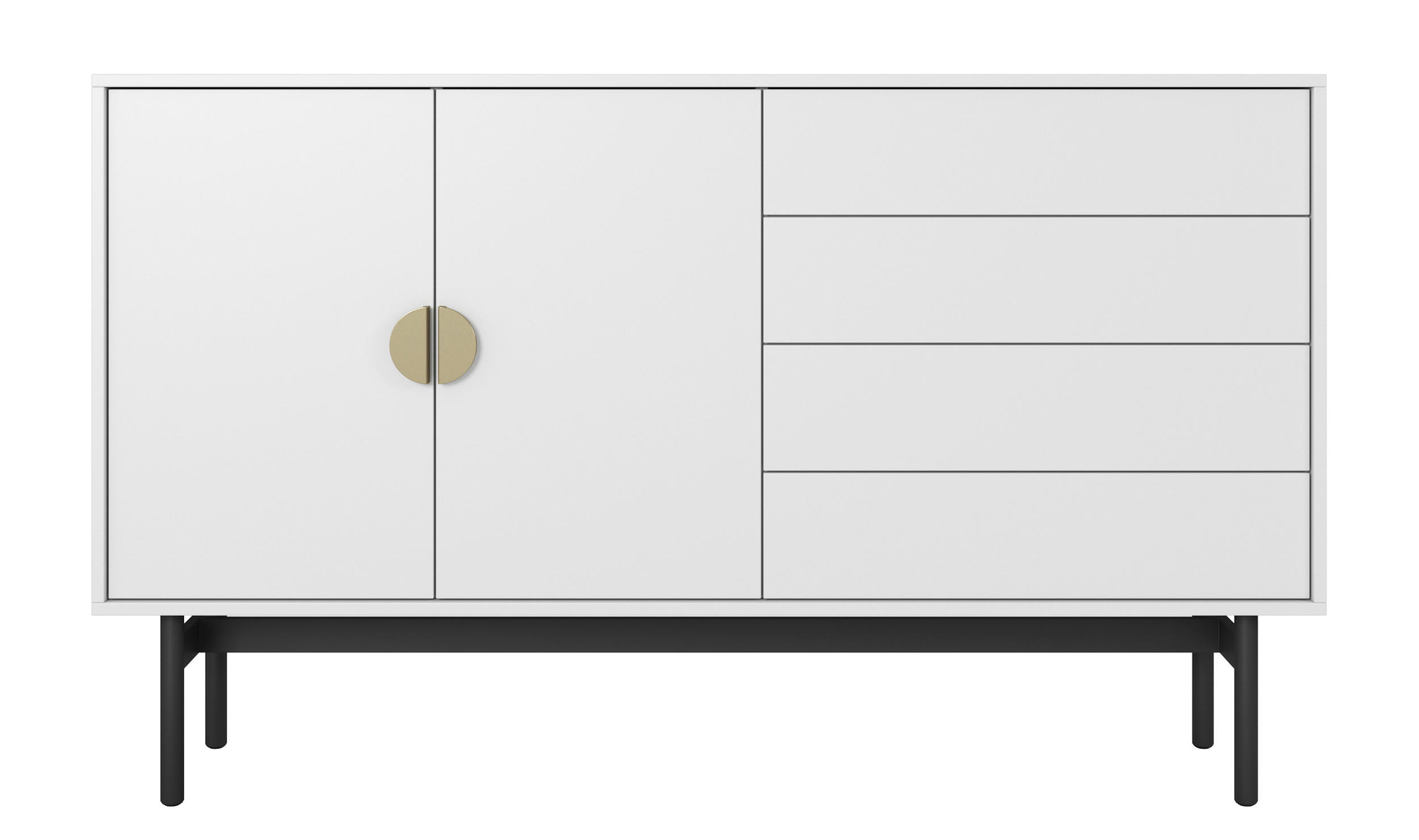 SIDEBOARD Stoon Weiß / Schwarz mit 4 Schubladen 154 cm - Goldfarben/Schwarz, Holzwerkstoff/Metall (154/92.5/38cm) - Selsey