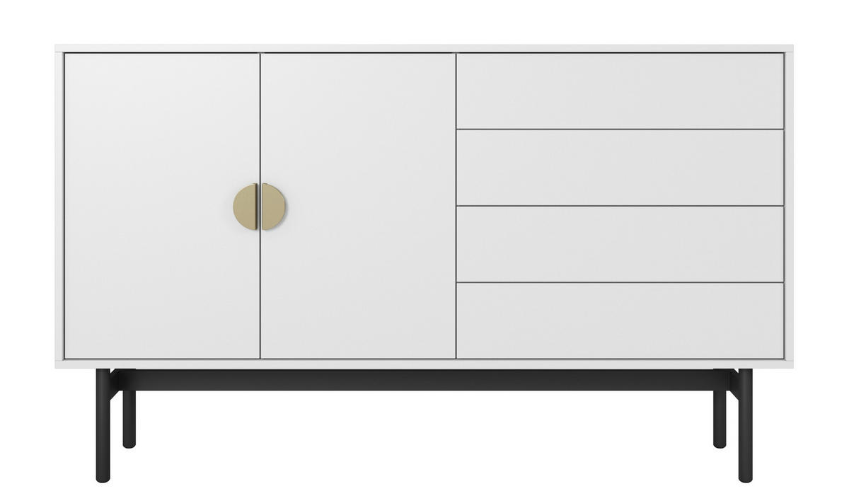 SIDEBOARD Stoon Weiß / Schwarz mit 4 Schubladen 154 cm - Goldfarben/Schwarz, Holzwerkstoff/Metall (154/92.5/38cm) - Selsey
