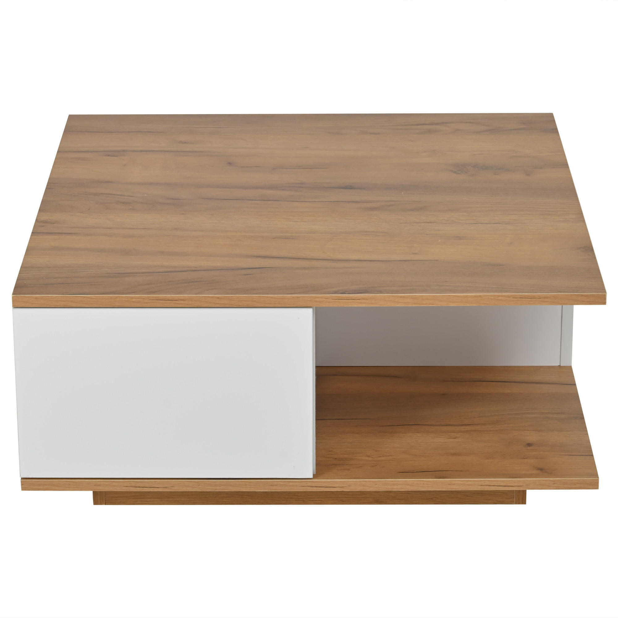 COUCHTISCH geometrisch Weiß/Holzoptik 70/70/31,5 cm mit 3 Schubladen - Walnussfarben/Weiß, Holzwerkstoff (70/70/31.5cm)