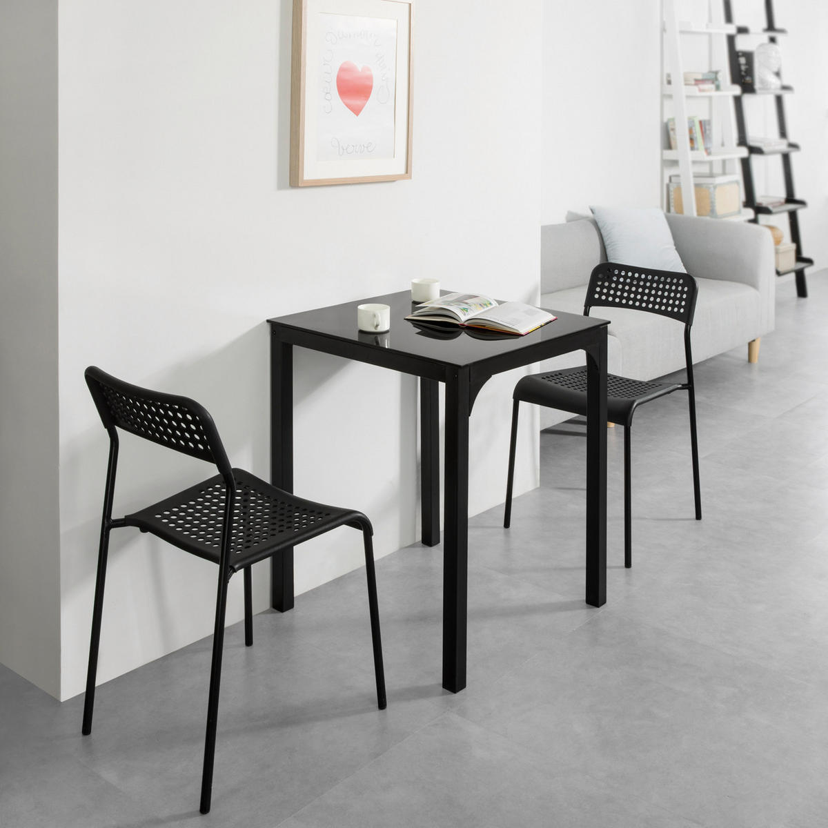 ESSTISCH Schwarz - Schwarz, Glas/Metall (60/60/75cm) - SoBuy
