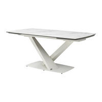 ESSTISCH ausziehbar - 6 bis 10 Personen - Sicherheitsglas, Keramik & Metall - Marmor-Optik Weiß - MALATA - Weiß, Glas (90/260/76cm) - Vente-Unique