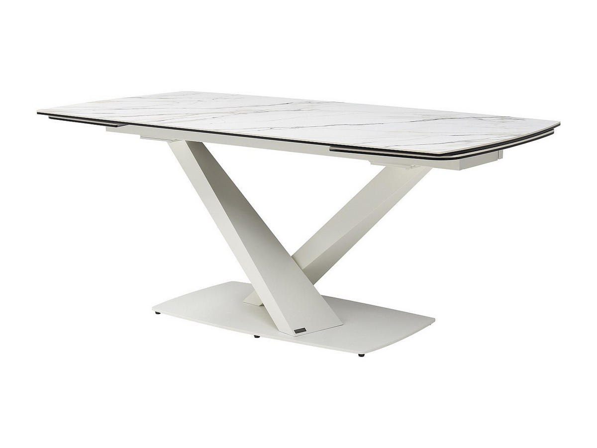 ESSTISCH ausziehbar - 6 bis 10 Personen - Sicherheitsglas, Keramik & Metall - Marmor-Optik Weiß - MALATA - Weiß, Glas (90/260/76cm) - Vente-Unique