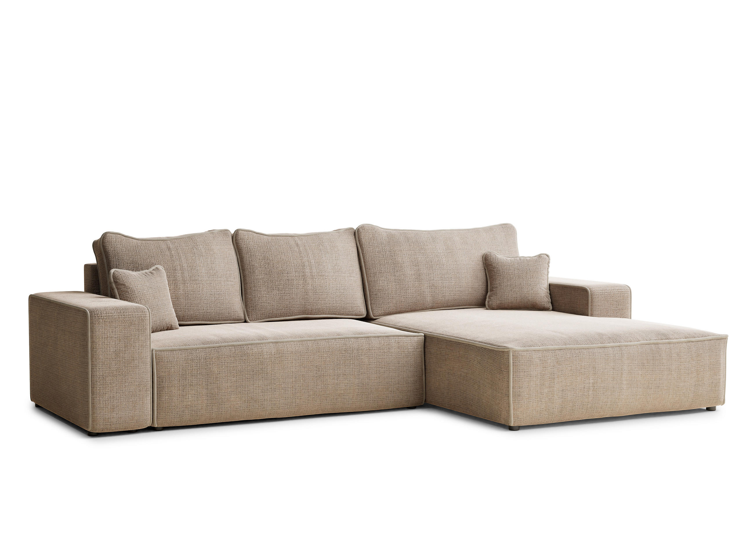 ECKSOFA MIT SCHLAFFUNKTION Modo Creme Chenille-Stoff - Rechts Seite - Beige/Schwarz, Holz/Holzwerkstoff (294/185cm) - Maison de Reve