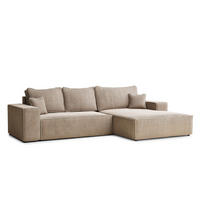 ECKSOFA MIT SCHLAFFUNKTION Modo Creme Chenille-Stoff - Rechts Seite - Beige/Schwarz, Holz/Holzwerkstoff (294/185cm) - Maison de Reve