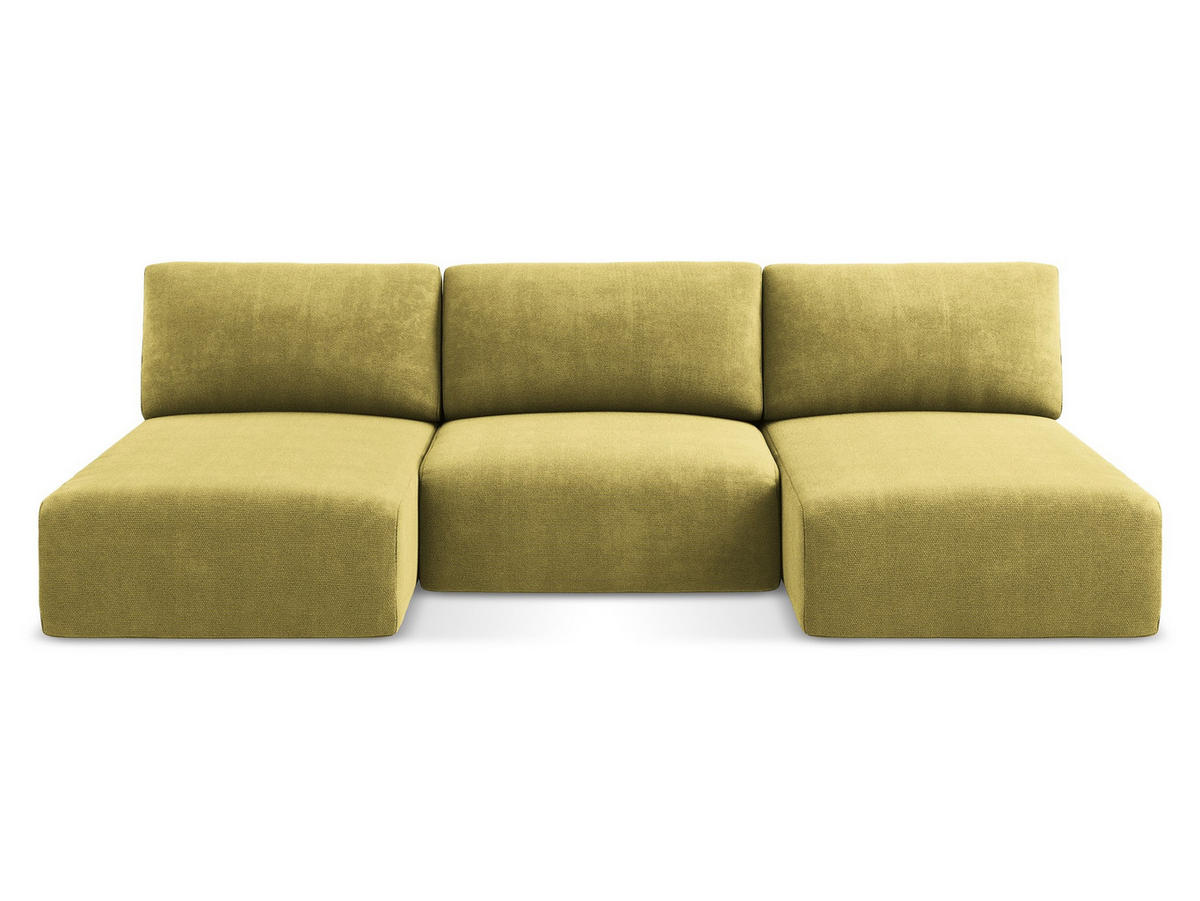 WOHNLANDSCHAFT Chenille Stoff Grün - Limette/Schwarz, Kunststoff/Textil (304/79/149cm) - Makamii