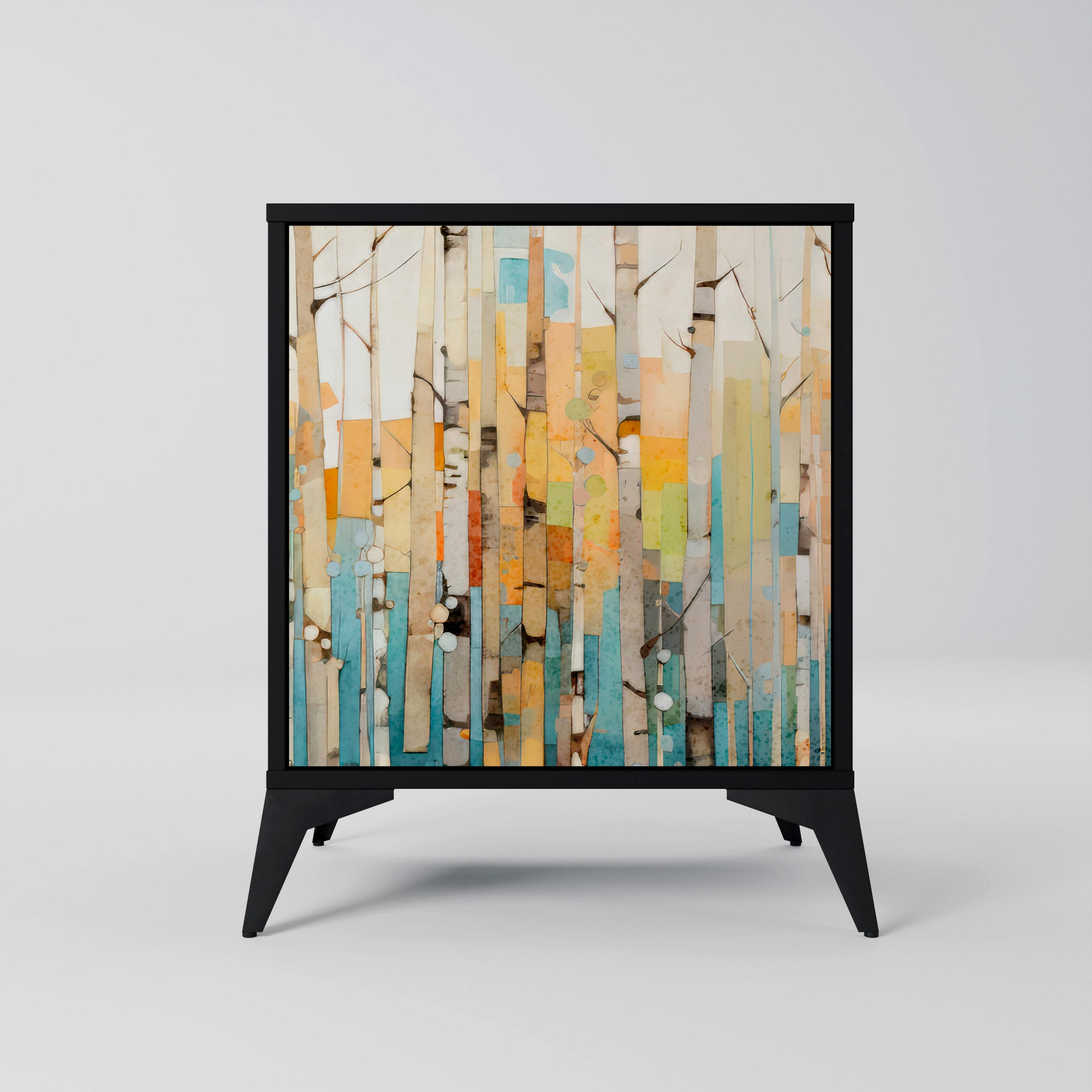 SIDEBOARD BIRCH KALEIDOSCOPE, Schwarz, 57,5x42x70,5 cm, Schwarze Metall-Sternfüße - Multicolor/Schwarz, Holzwerkstoff/Metall (57.5/70.5/42cm) - SpaceRebels