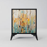 SIDEBOARD BIRCH KALEIDOSCOPE, Schwarz, 57,5x42x70,5 cm, Schwarze Metall-Sternfüße - Multicolor/Schwarz, Holzwerkstoff/Metall (57.5/70.5/42cm) - SpaceRebels