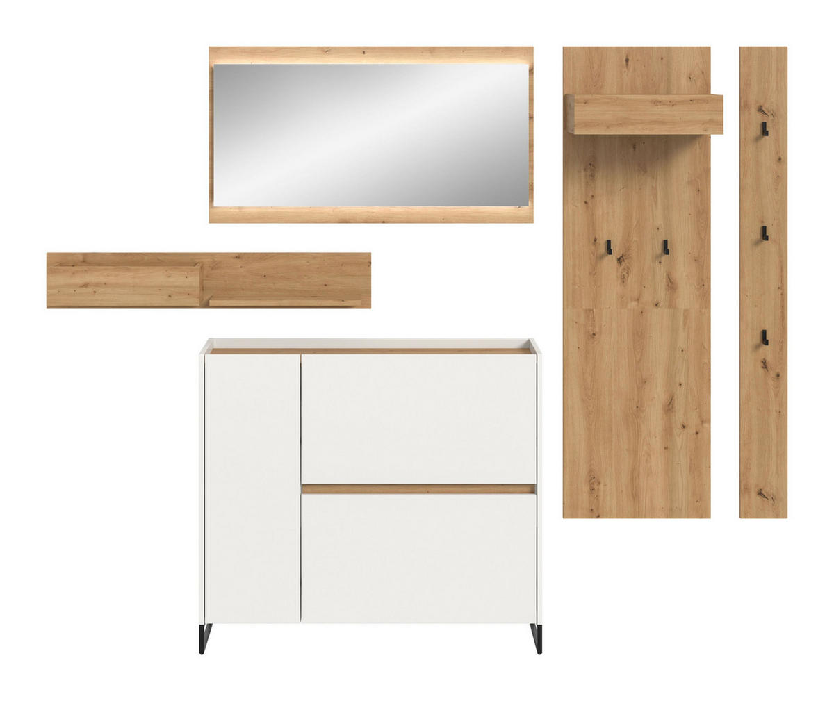 GARDEROBE inkl. Beleuchtung Flow 6-tlg. (B/H/T: ca. 236/192/32 cm) in Weiß/weiß - Weiß, Holzwerkstoff (236/192/32cm) - Homes & Jones