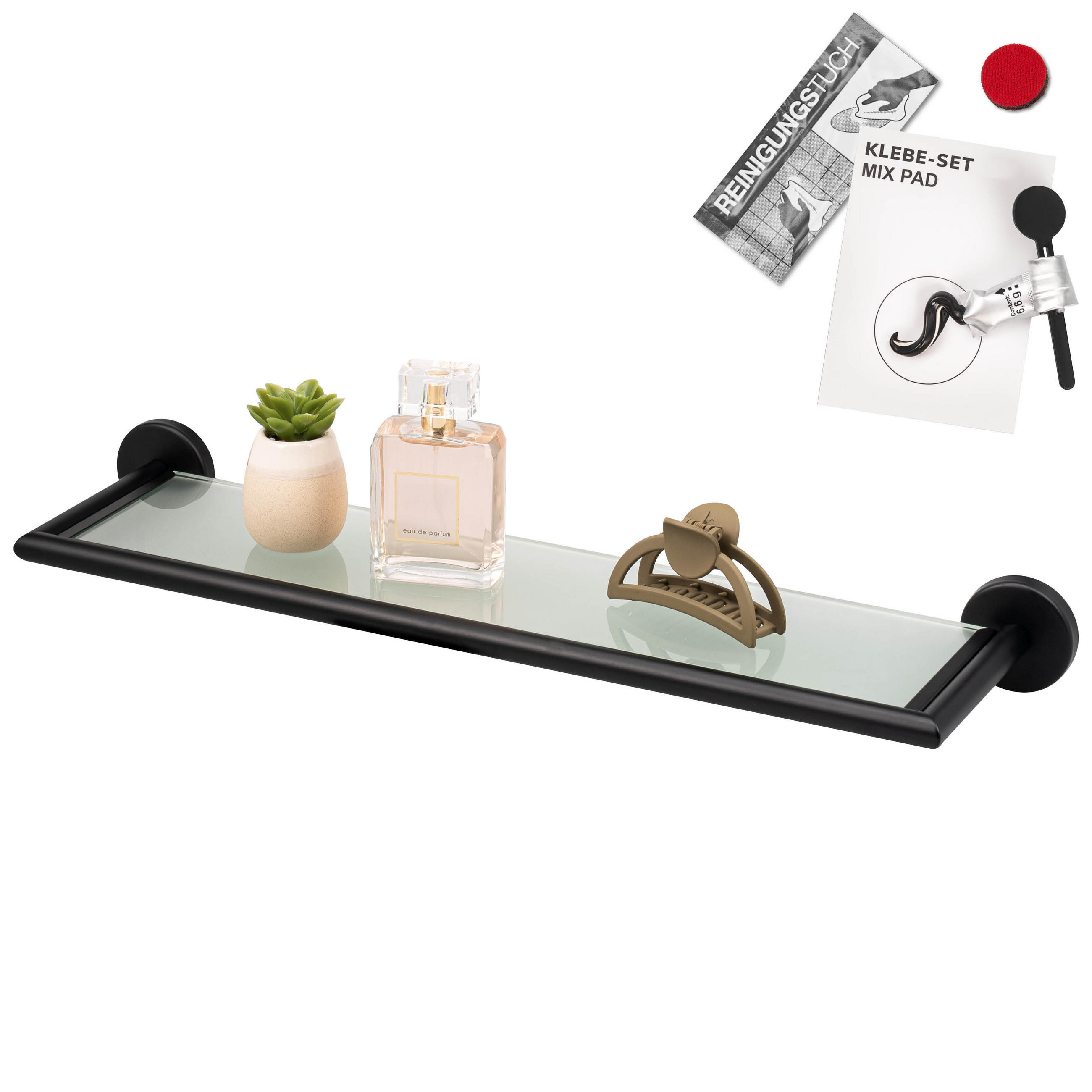 GLASABLAGE PIAZZA BLACK mit Kleber, Glas und Edelstahl, schwarz - Schwarz, Metall (54/6/14cm) - bremermann