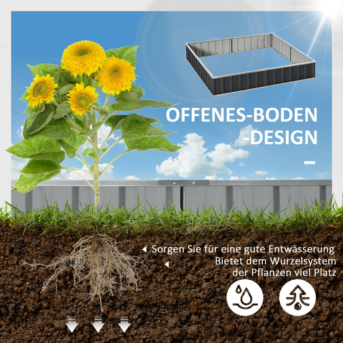 GARTENBEET, Grau - Grau, Metall (90/30/258cm) - Outsunny