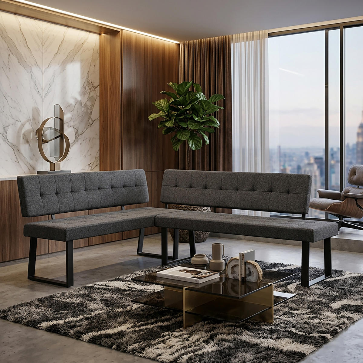 SITZBANK SIGFRID - Anthrazit, Textil/Metall (160/86/56cm) - B&D Home