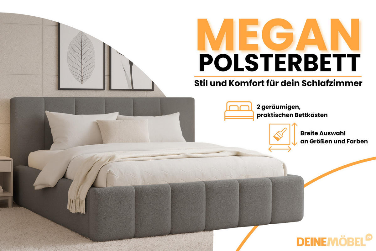 POLSTERBETT MEGAN 180/200 in Boucle Grau - Grau, Holz/Holzwerkstoff (180/200cm) - Deine Möbel 24