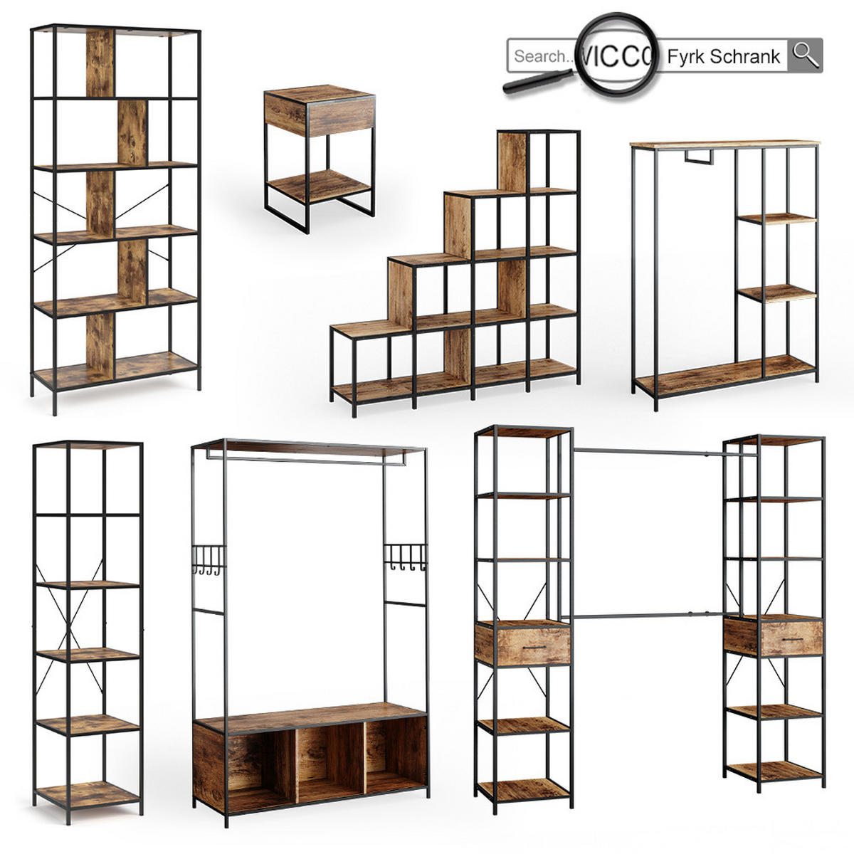 NACHTTISCH Fyrk Antikholz 2er Set - Alteiche/Schwarz, Holzwerkstoff (45/46/45cm) - Vicco