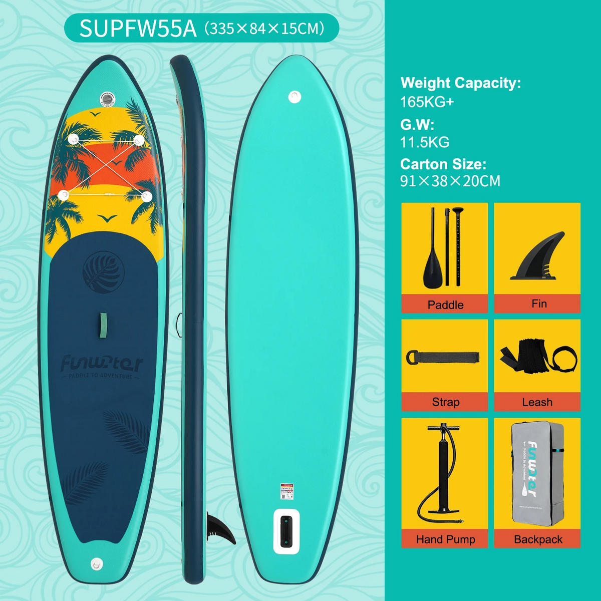 STAND-UP-PADDLE-BOARD SUPFW55A(335×84×15CM) Grün - Grün, Kunststoff (335/84cm) - Kaket