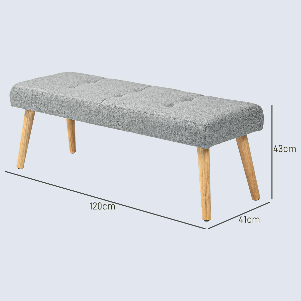 SITZBANK, Polsterbank mit Leinenoptik, Holzbeine 120 x 41 x 43 cm, Grau - Grau, Kunststoff (41/43/120cm) - HOMCOM