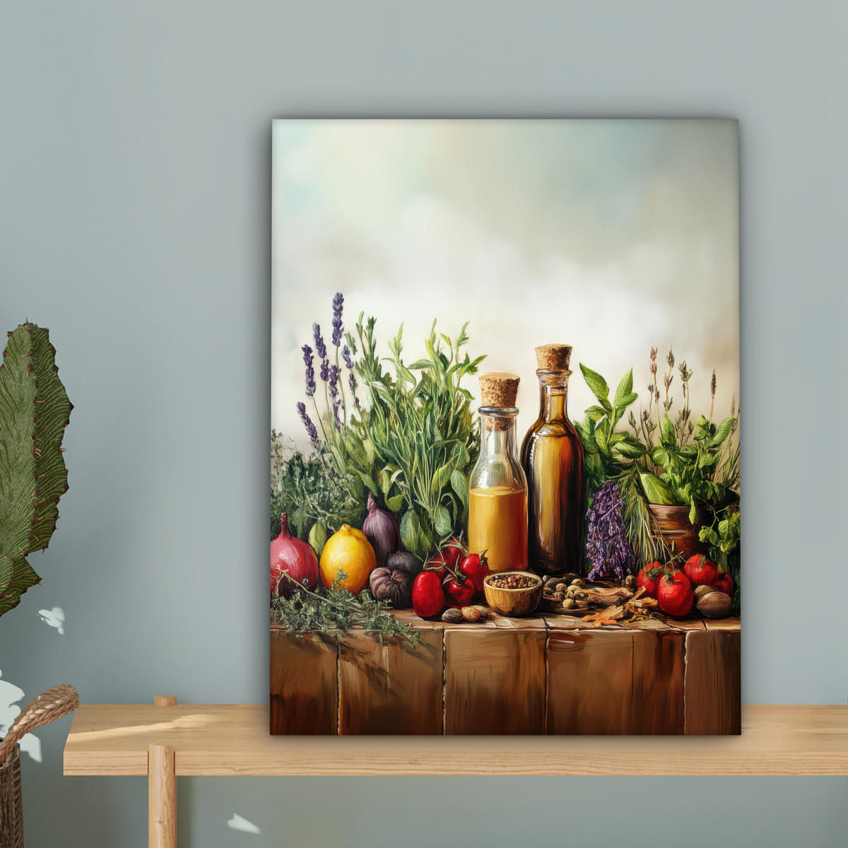 LEINWANDBILD Stilleben - Kräuter - Gewürze - Früchte - Farbenfroh Room Decor 30x40 cm - Grün, Textil (30/40cm) - MuchoWow