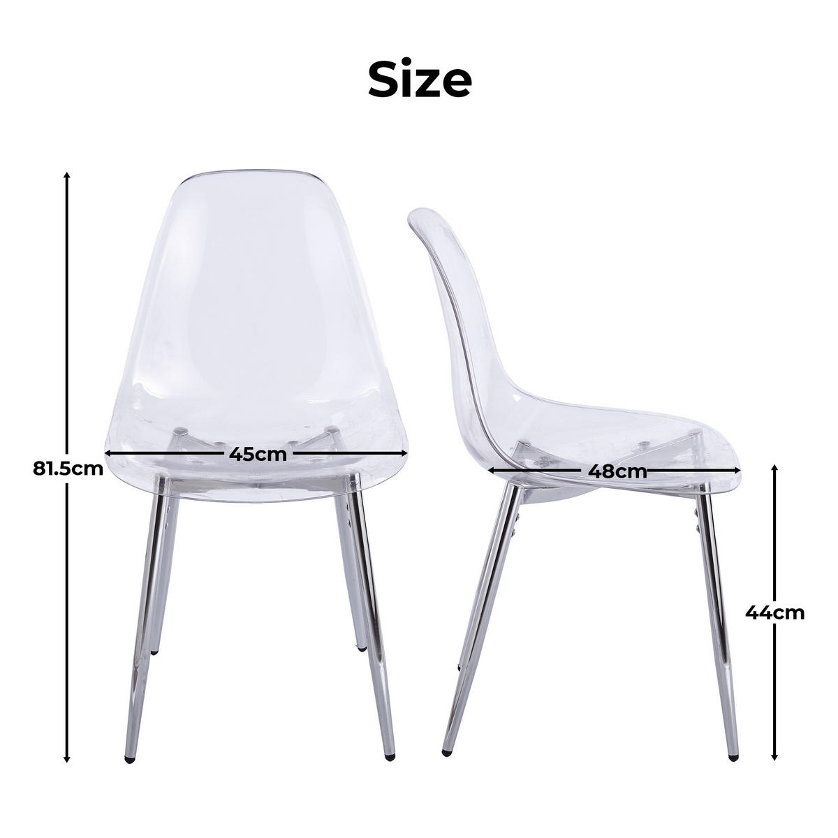 STUHL-SET DE-36421 4 Stück mit Acrylglas-Sitz und Metallbeinen Silber - Silberfarben, Kunststoff (47/81/45cm) - ComfortXL