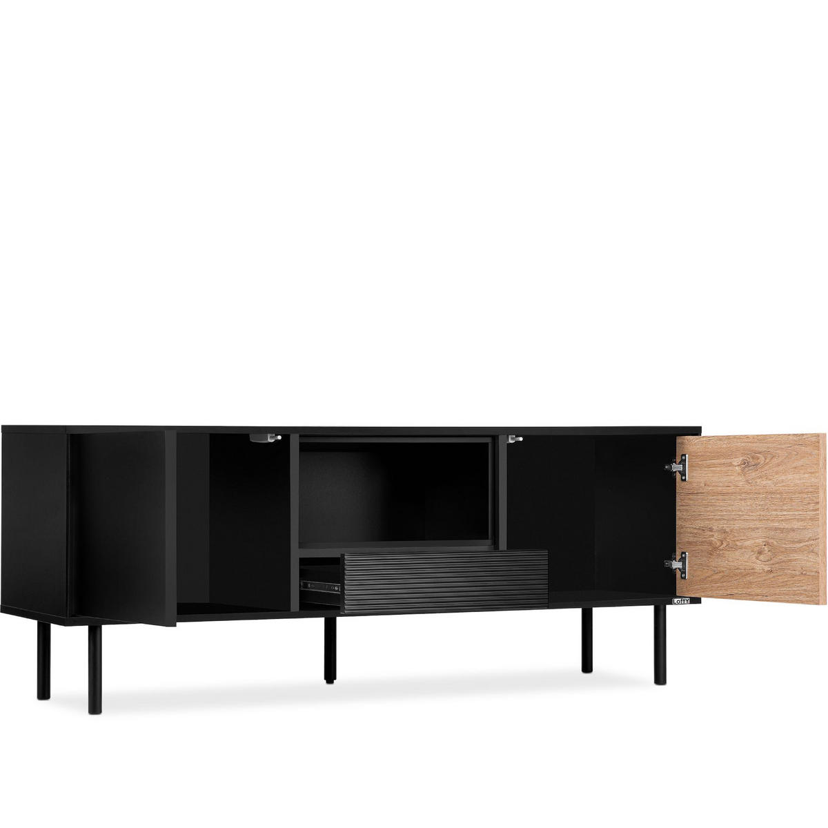 TV-SCHRANK LOFTY Loft-Stil, schwarz - Eichefarben/Schwarz, Holzwerkstoff (152/59/41cm) - KONSIMO®