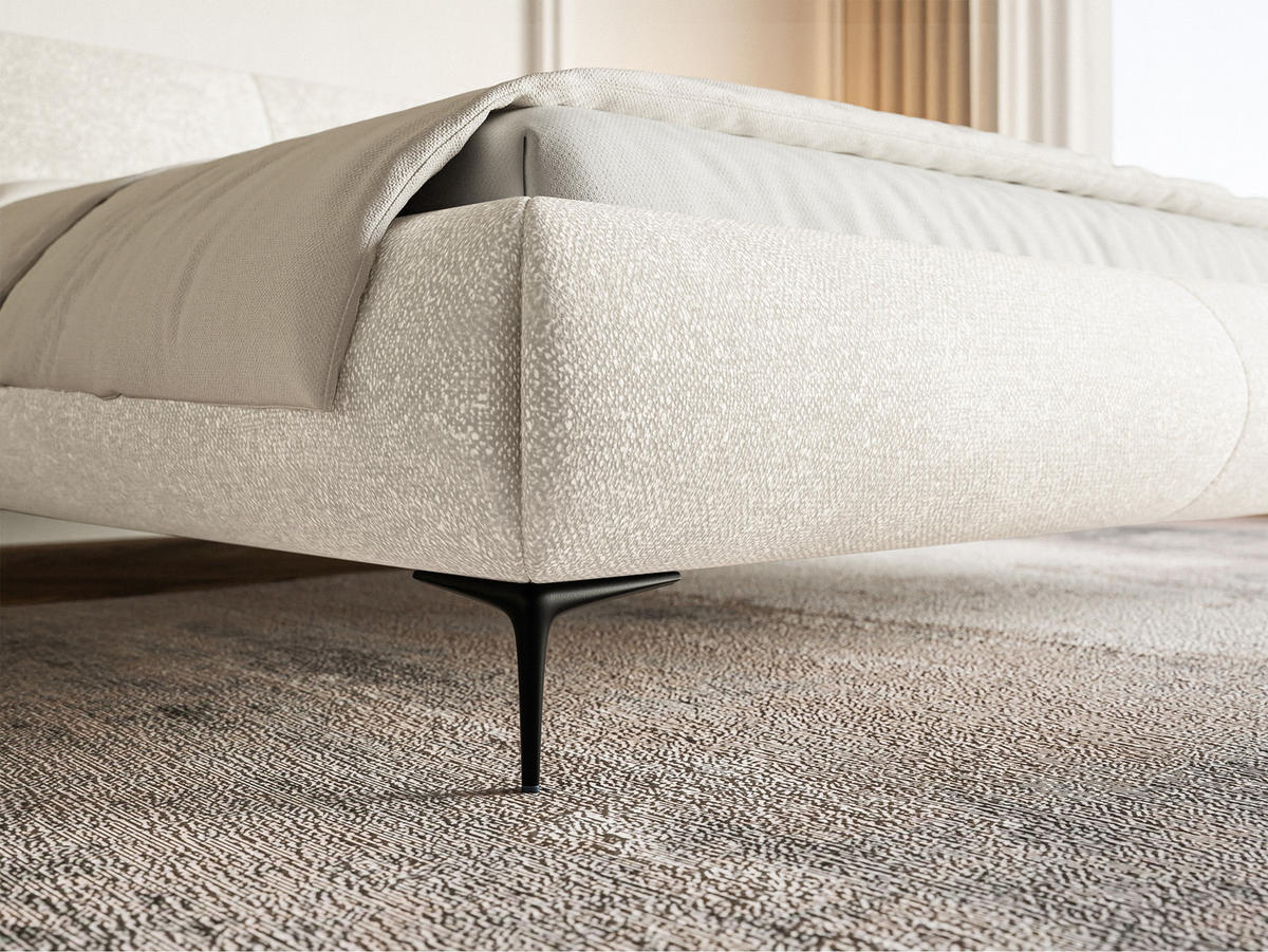 POLSTERBETT Ovalle Cremeweiß mit schwarzen Metallbeinen 160 cm - Creme/Schwarz, Textil/Metall (160/200cm) - Selsey
