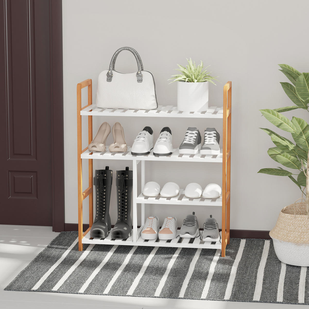 SCHUHREGAL Weiß Natur Kiefernholz MDF mit 4 Ebenen 1 Stück - Weiß, Holzwerkstoff (68/78/26cm) - PANGIVO