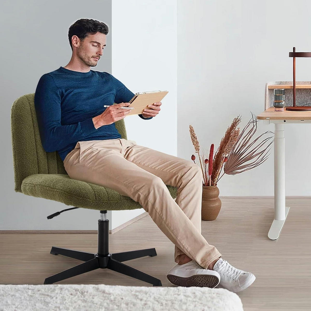 BÜROSTUHL ohne Rollen höhenverstellbar grün - Grün, Textil (76/65/49.5cm)