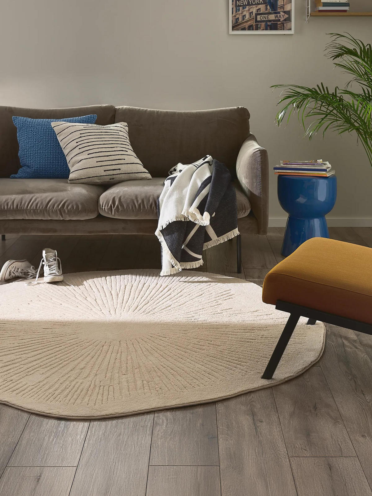 TEPPICH Pam waschbar Beige ø 120 cm rund - Beige, Kunststoff/Textil (120/120cm) - benuta