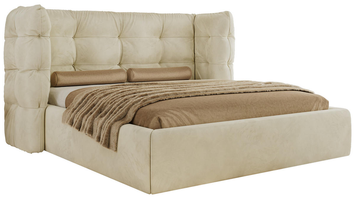POLSTERBETT FLONELLE CLASSIC 180/200 - Creme Velvet - Pocket-Matratze - Creme, Textil (180/200cm) - MKS