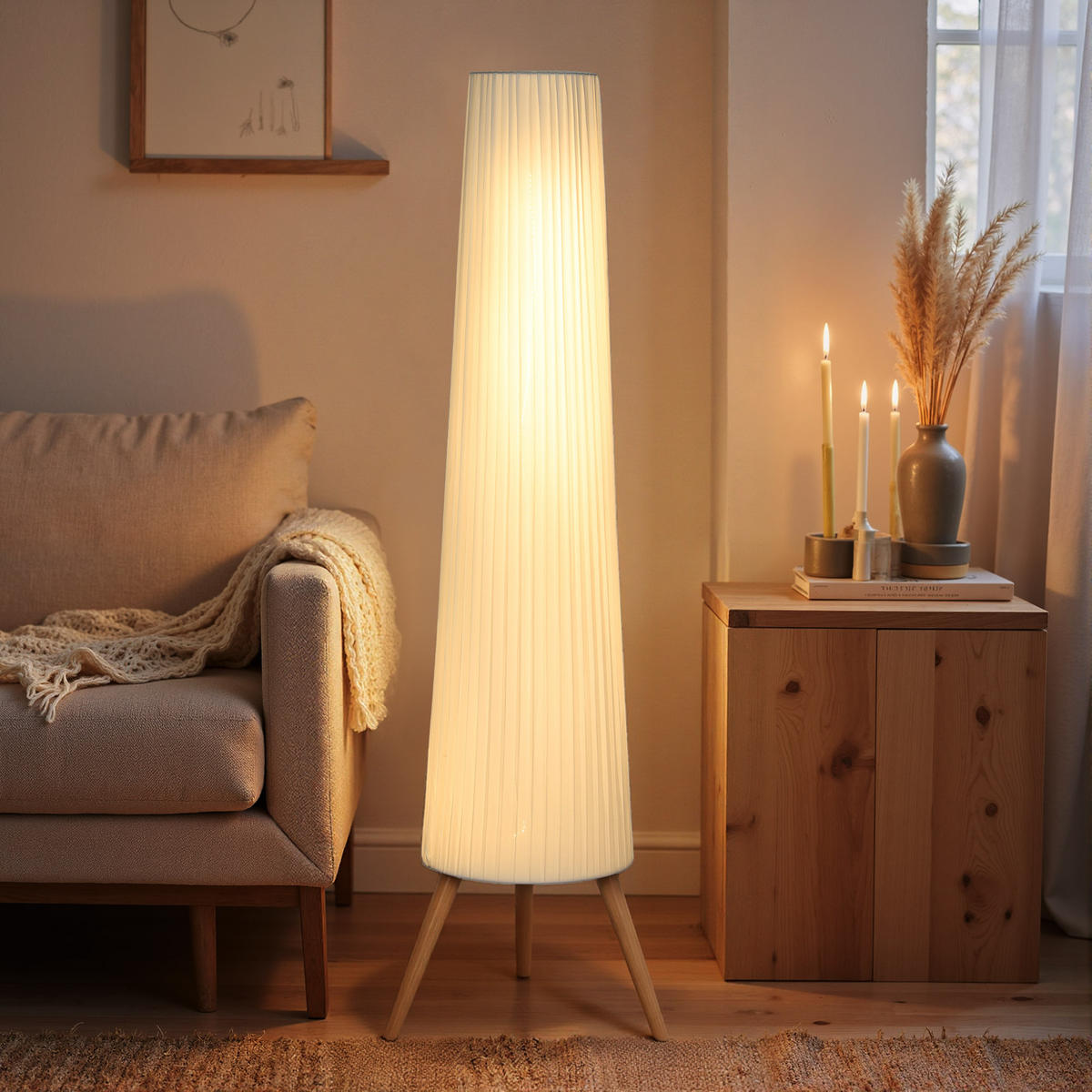 STEHLAMPE Led Dimmbar Fußschalter - Weiß, Holz (46/46/153cm) - HOMCOM