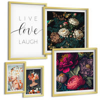 BILDER SET 5er Set - 50x50 cm & 20x30 cm & 40x60 cm Goldrahmen - Blumenporträts, Sträuße, Blätter - Goldfarben, Kunststoff (40/60cm) - TULUP