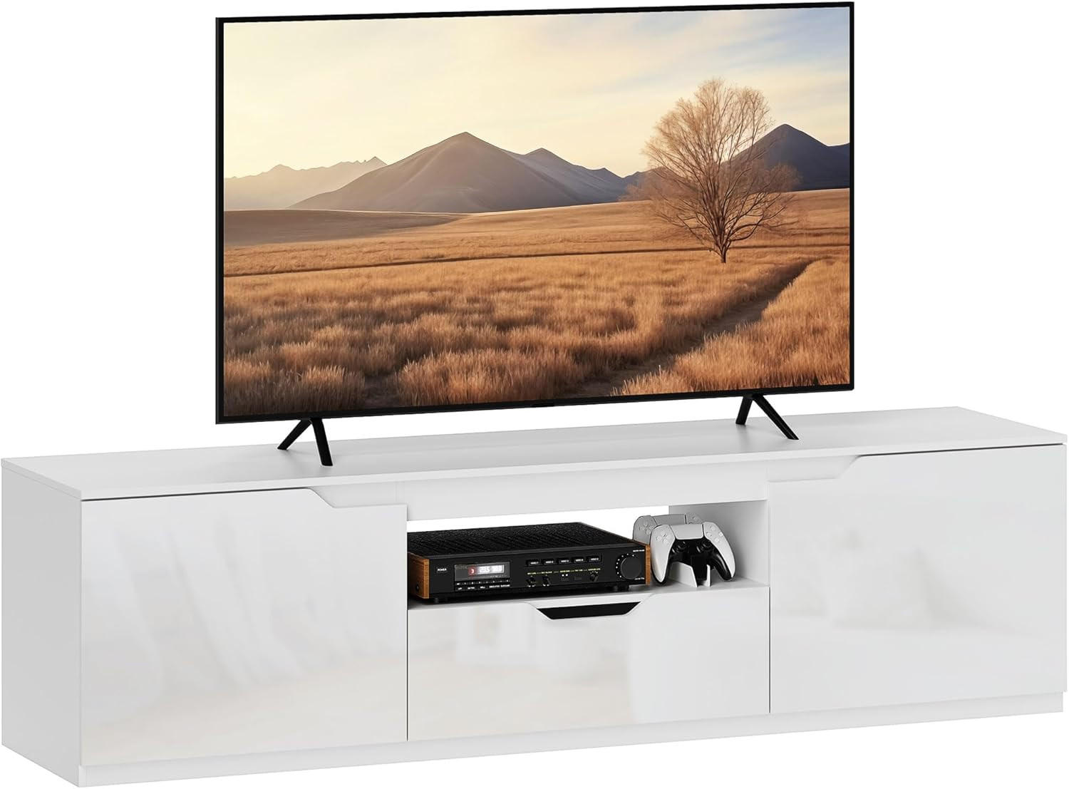 TV Lowboard 160 cm, 2 Türen, 1 Schublade, Kabelmanagement, Weiß - Weiß, Holz (160/43/38cm)