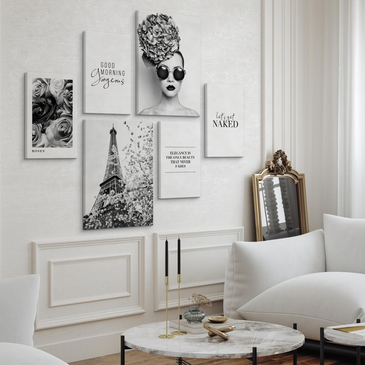 LEINWANDBILDER 6-er Set Zitate Paris - Schwarz/Weiß, Textil (90/80cm) - Muralo
