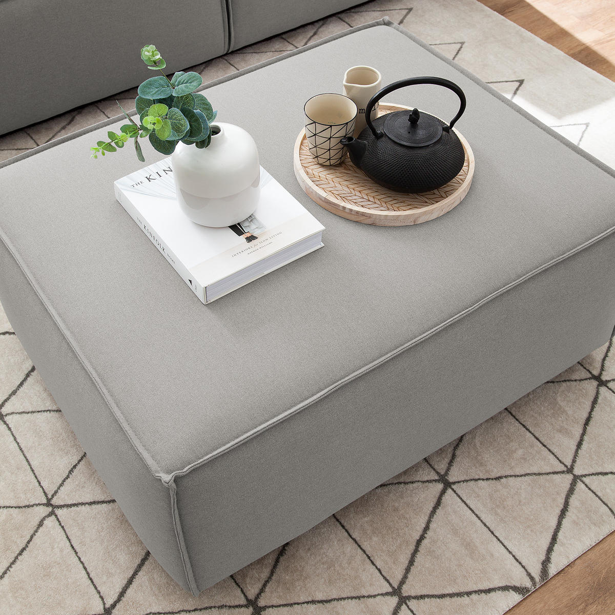 POLSTERHOCKER rechteckig - Graubraun/Schwarz, Kunststoff/Textil (97/40/79cm) - home24