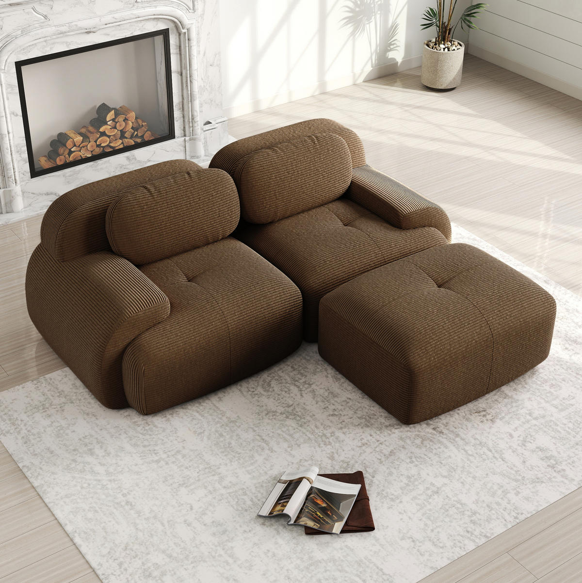 ECKSOFA modular rahmenlos Cord Braun - Braun, Kunststoff (178/208cm) - Meubliv